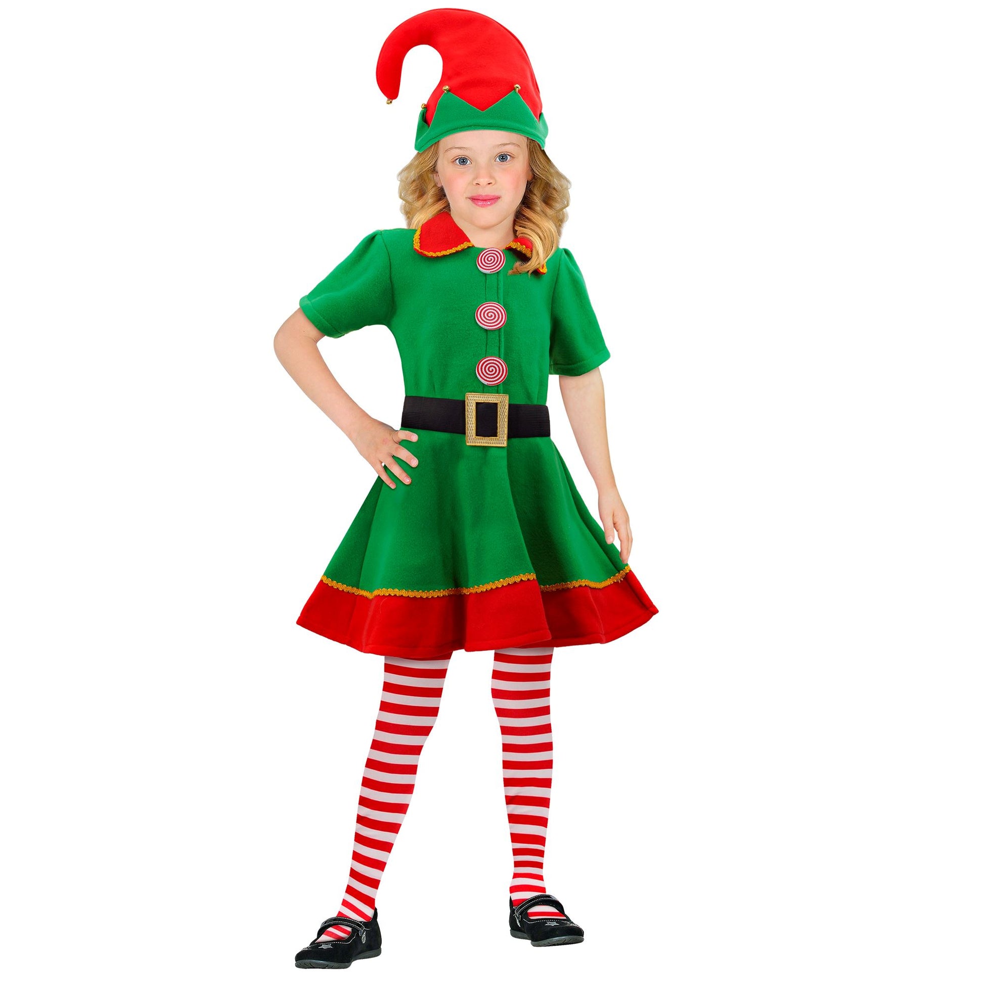 "ELF - SANTAS KLEINE HELFER" (Kleid mit Gürtel, Hut, Überkniestrümpfe) – Detailansicht