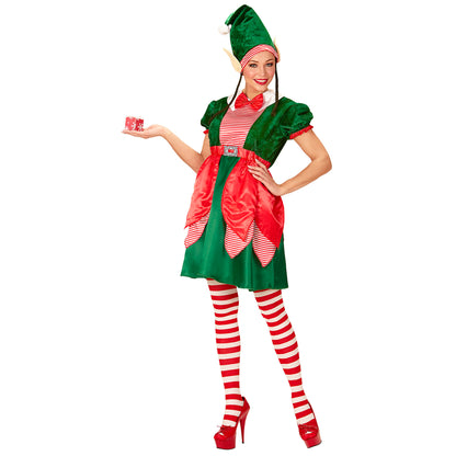 "ELF - SANTAS KLEINE HELFERIN" (Kleid, Mütze mit Ohren und Zöpfen) – Vorderansicht