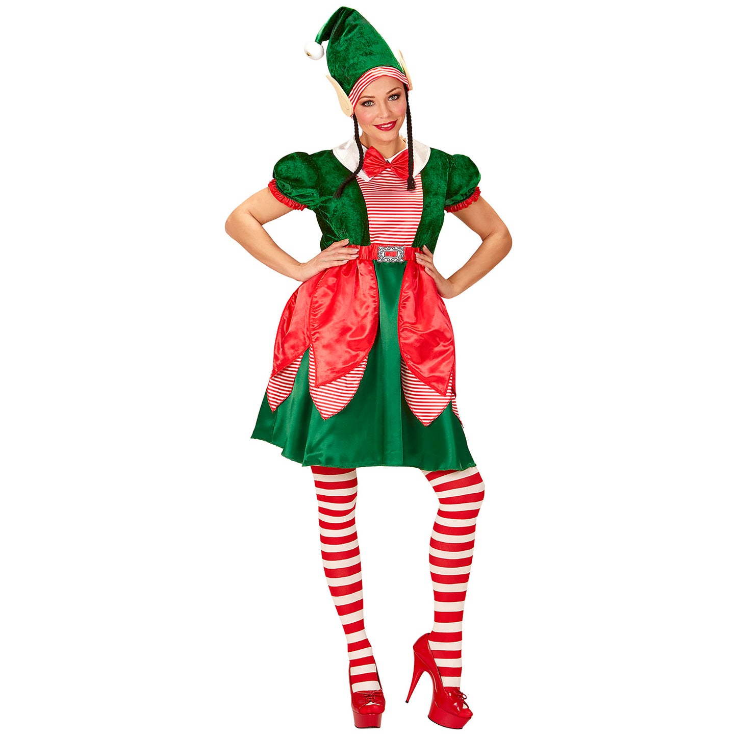 "ELF - SANTAS KLEINE HELFERIN" (Kleid, Mütze mit Ohren und Zöpfen) – Ansicht 4