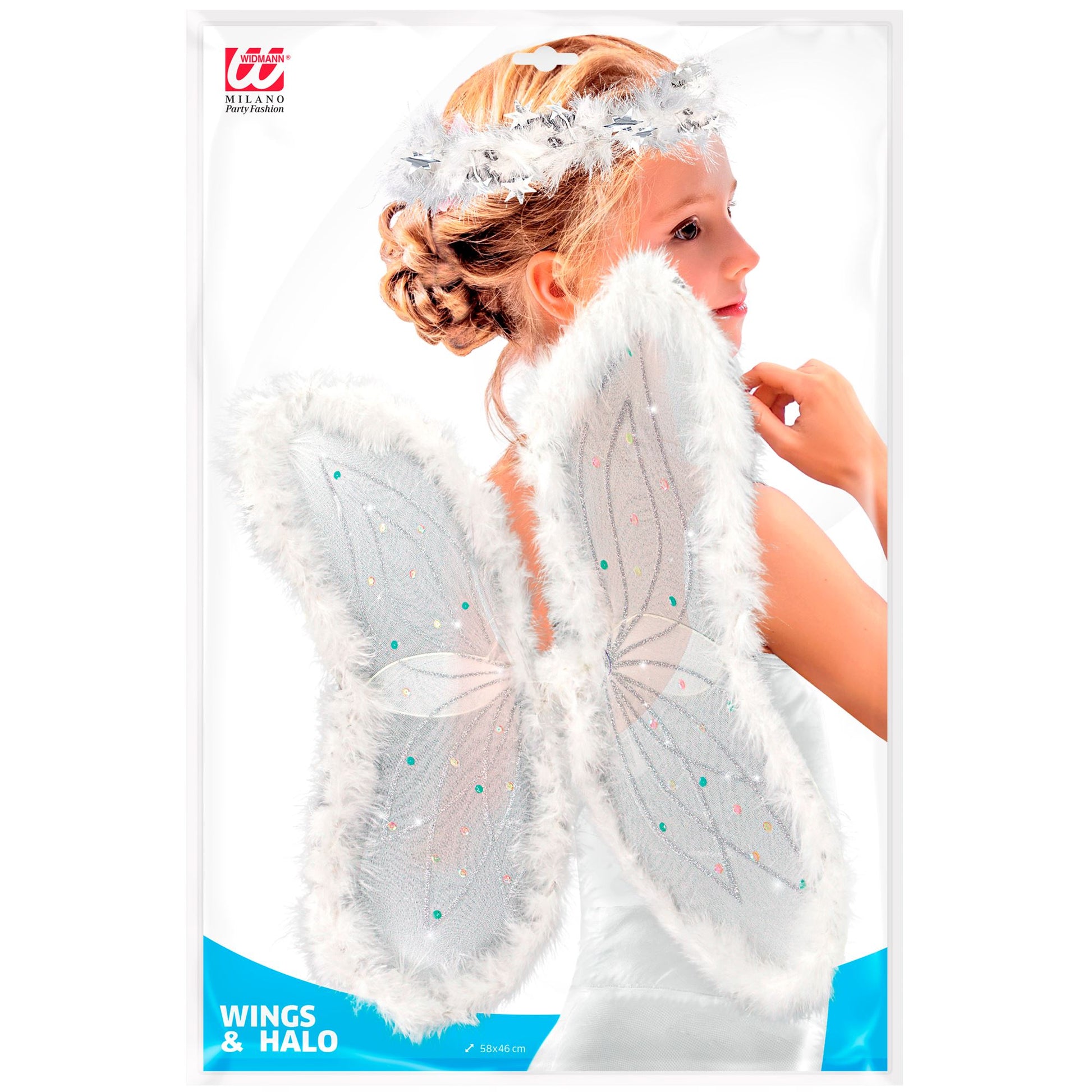"ENGEL" Set (modellierbare Flügel mit Maraboudekoration und Paillletten, Marabou Heiligenschein) – Detailansicht
