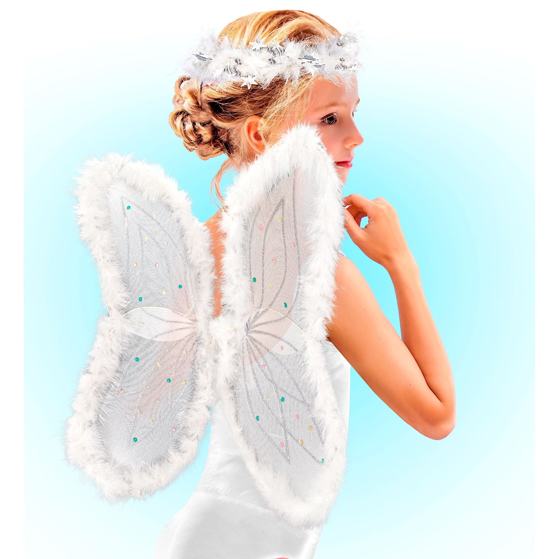"ENGEL" Set (modellierbare Flügel mit Maraboudekoration und Paillletten, Marabou Heiligenschein) – Ansicht 3