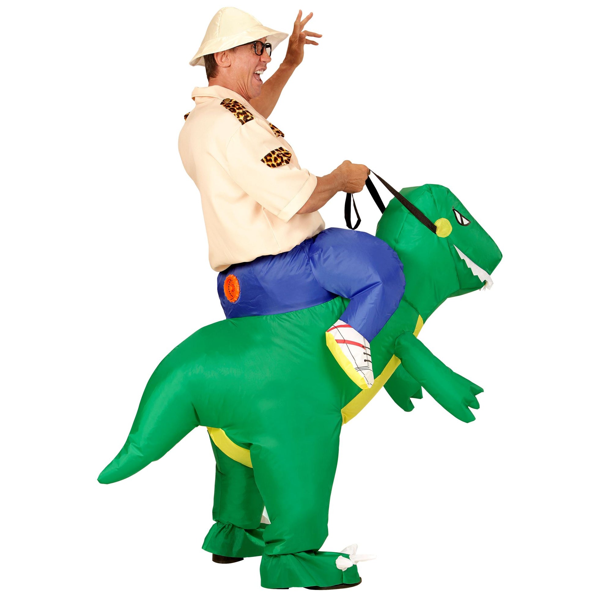 "ENTDECKER AUF DINOSAURIER" (aufblasbares Kostüm m. integriertem Gebläse, Hut) – Detailansicht
