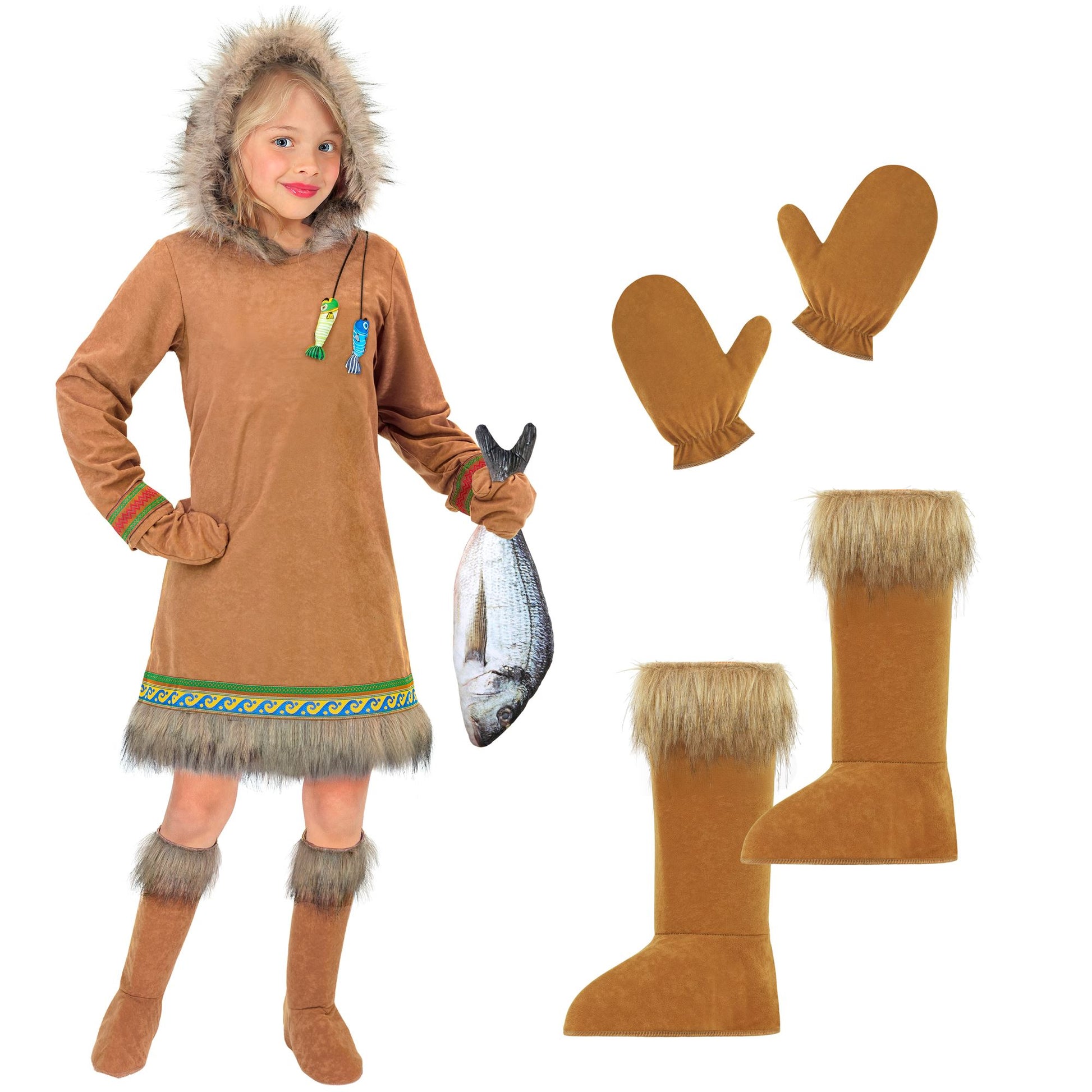 "ESKIMO" (Kleid mit Kapuze, Handschuhe, Stiefelüberzieher) – Detailansicht