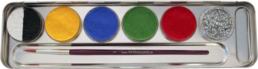 Aqua Schminke Palette – Eulenspiegel 5 Farben Mit Glitter & Pro Pinsel - Fasnacht24.ch