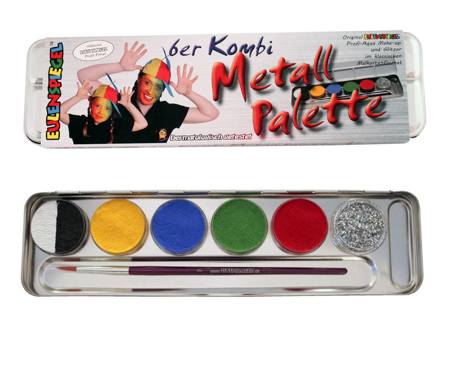 Aqua Schminke Palette – Eulenspiegel 5 Farben Mit Glitter & Pro Pinsel - Fasnacht24.ch