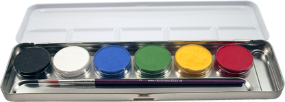 Aqua Schminke Palette – Eulenspiegel 6 Matte Farben & Pro Pinsel - Fasnacht24.ch