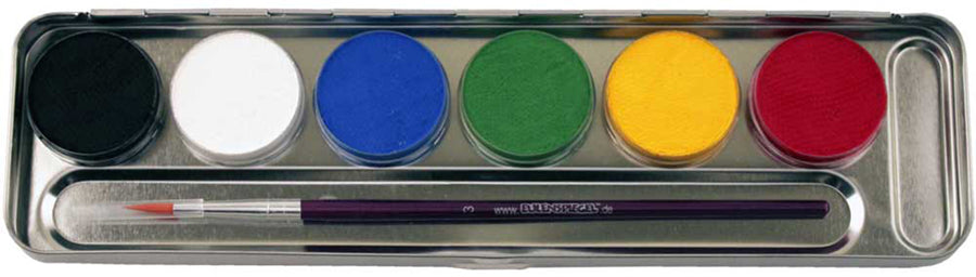 Aqua Schminke Palette – Eulenspiegel 6 Matte Farben & Pro Pinsel - Fasnacht24.ch
