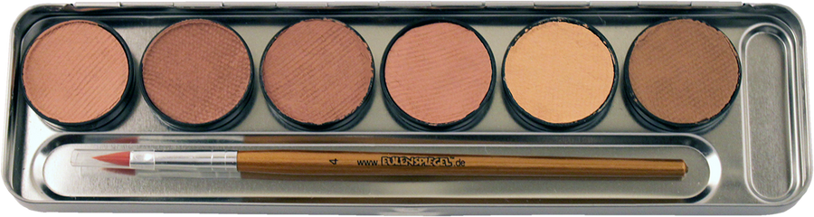 Eulenspiegel Aqua Schminke Metallpalette mit 6 Hauttönen und Profi-Pinsel – Detailansicht