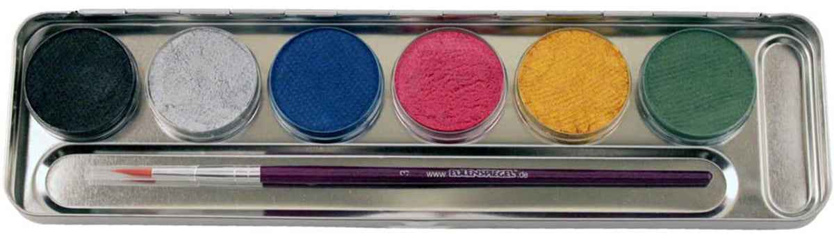 Eulenspiegel Perlglanz Schmink Palette – 6 Farben mit Profi Pinsel - Fasnacht24.ch