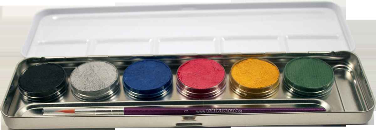 Eulenspiegel Perlglanz Schmink Palette – 6 Farben mit Profi Pinsel - Fasnacht24.ch