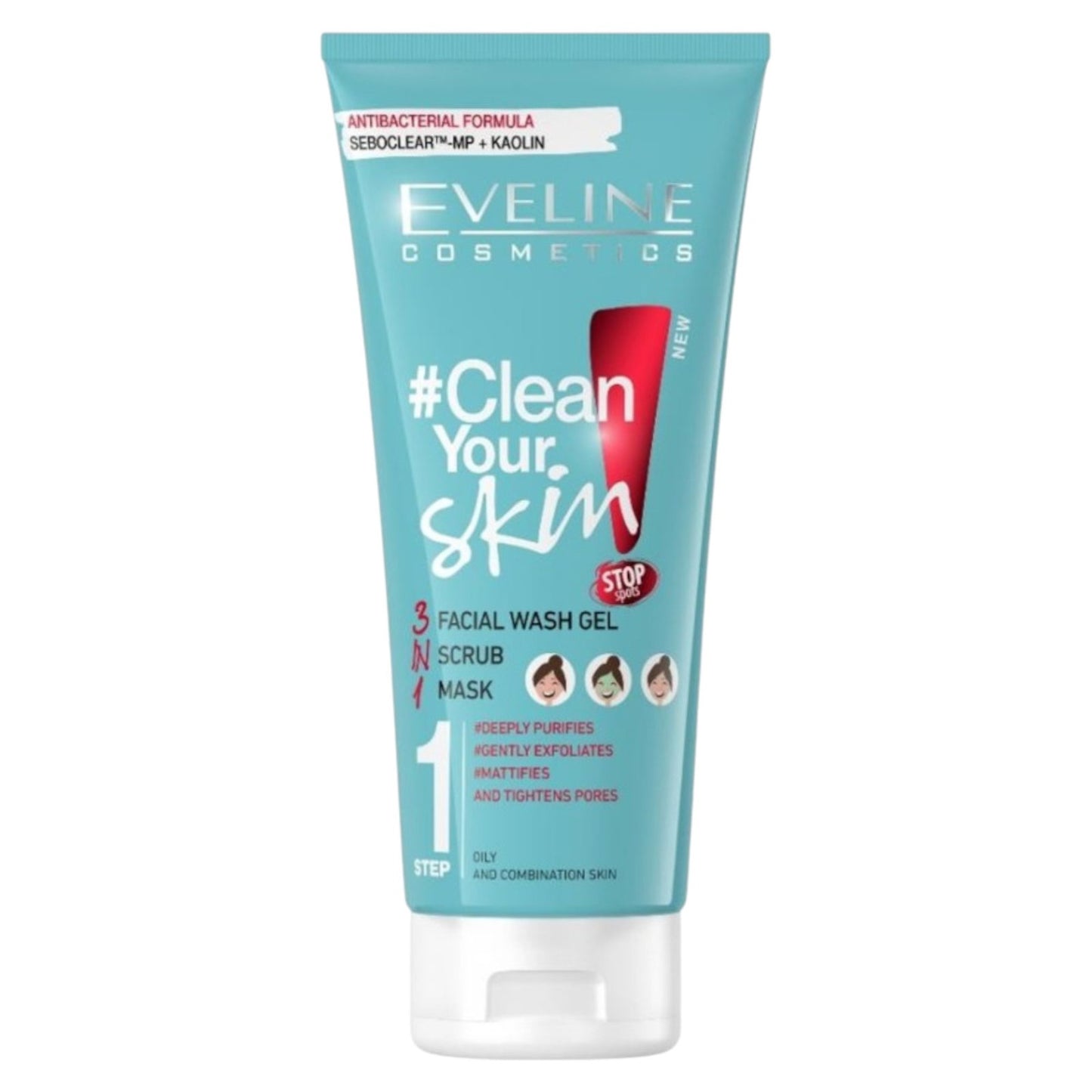 Eveline Cosmetics, Clean Your Skin 3 In 1, Peelt, Reinigungsgel, Für das Gesicht, 200 ml *Tester