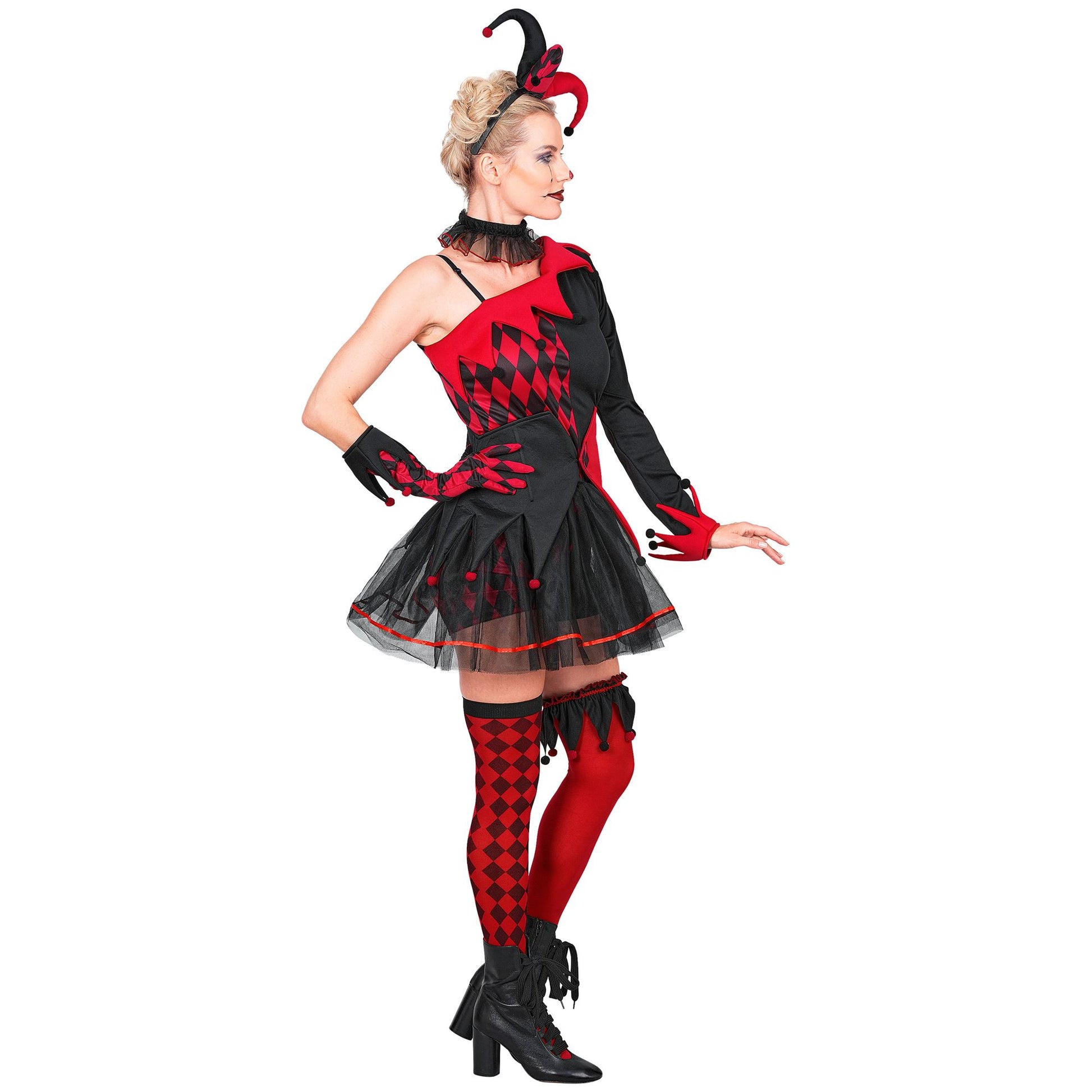 "EVIL JESTER" (Kleid, halterlose Strümpfe, Strumpfband, Gürtel, Haarreif, Halsband, Hadschuh) – Ansicht 4