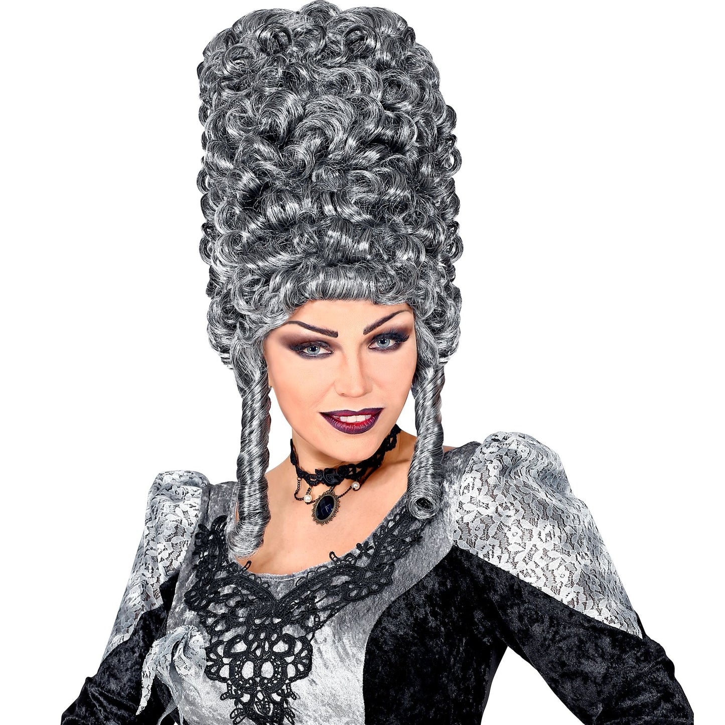 "EXTRA HOHE GOTHIC LADY PERÜCKE" grau in Polybag – Vorderansicht