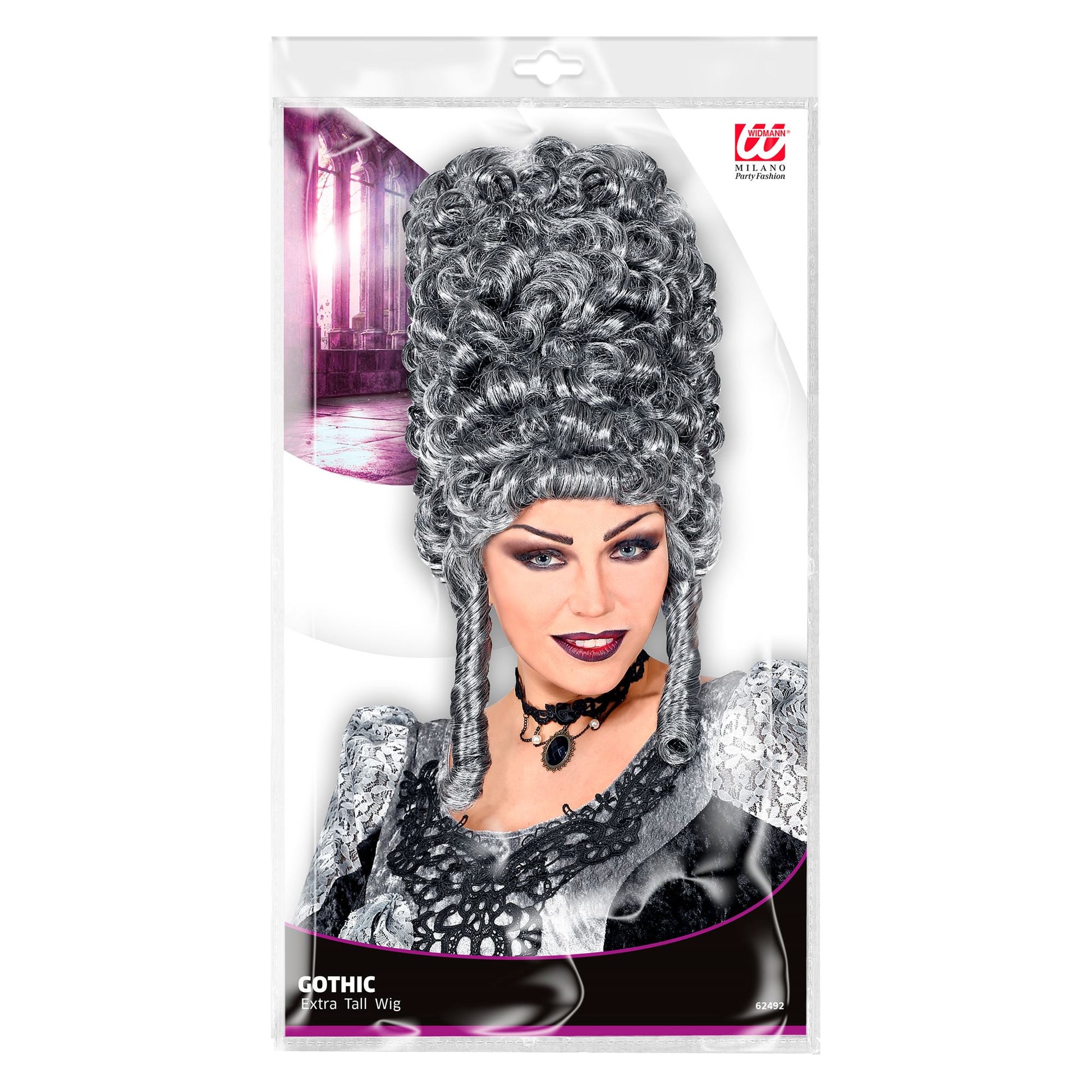 "EXTRA HOHE GOTHIC LADY PERÜCKE" grau in Polybag – Detailansicht