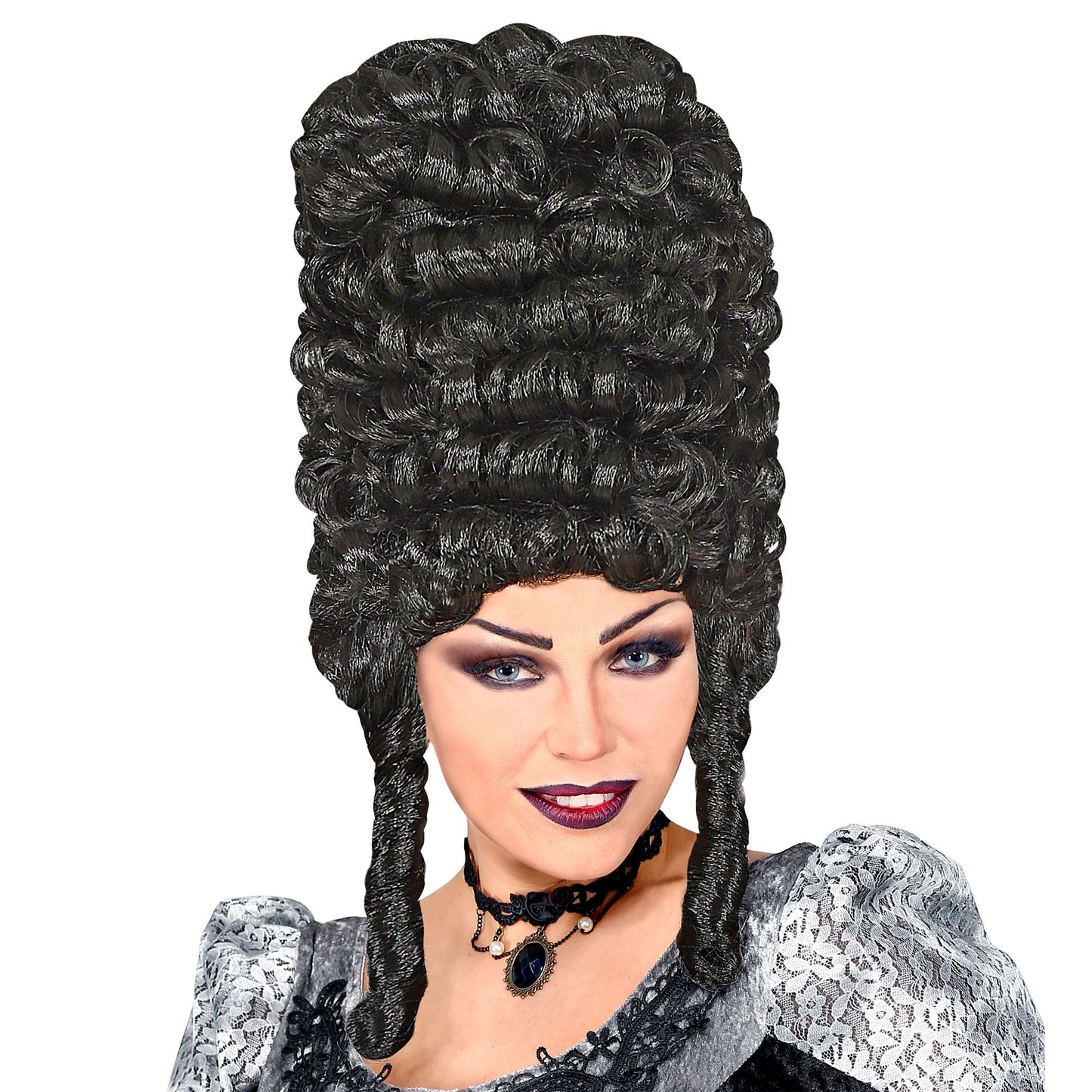 "EXTRA HOHE GOTHIC LADY PERÜCKE" schwarz in Polybag – Vorderansicht
