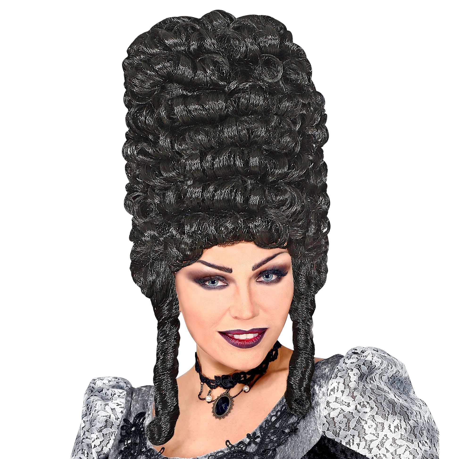 "EXTRA HOHE GOTHIC LADY PERÜCKE" schwarz in Polybag – Vorderansicht