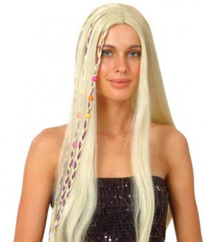 Wicked Costumes Damenperücke 60er Hippie-Perücke mit blonden Flechtzöpfen