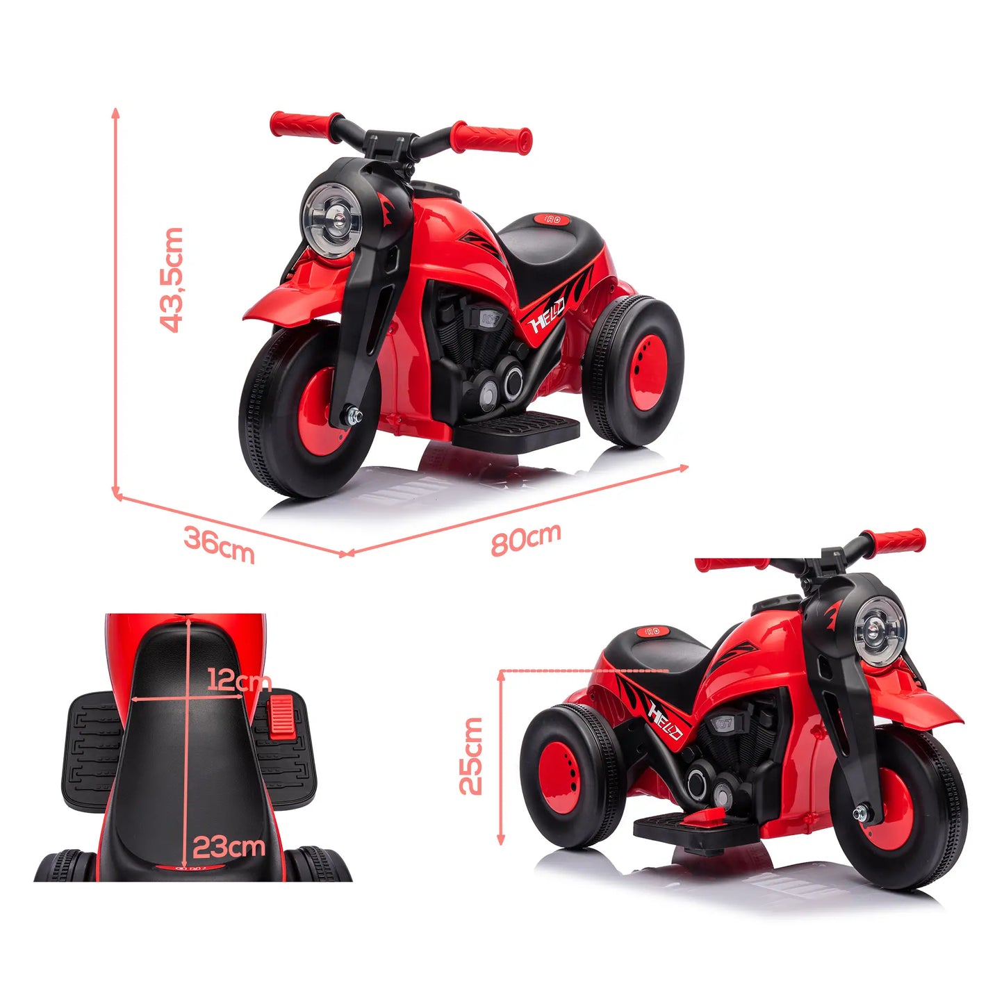 Kinder Elektro-Motorrad in Rot und Schwarz mit Musik und Seifenblasen für 2-5 Jahre.