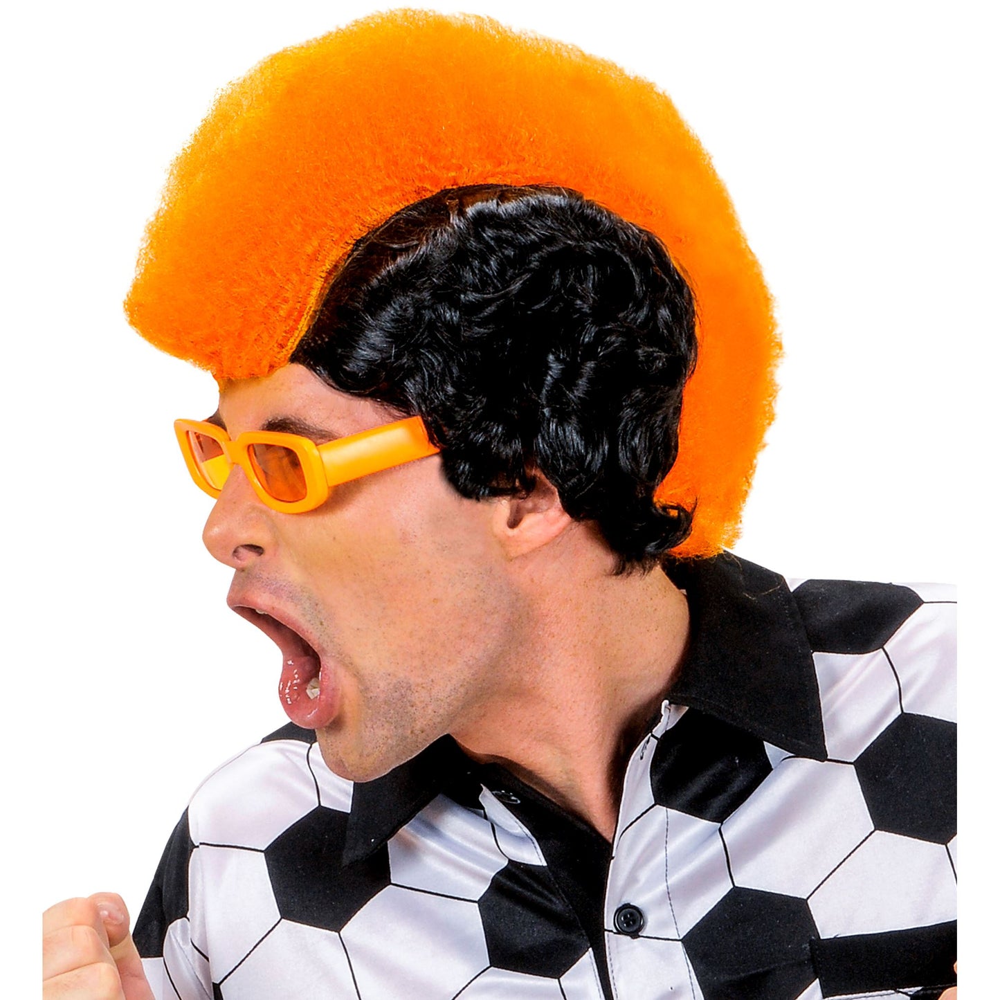 "FAN PERÜCKE ORANGE" in Box – Vorderansicht