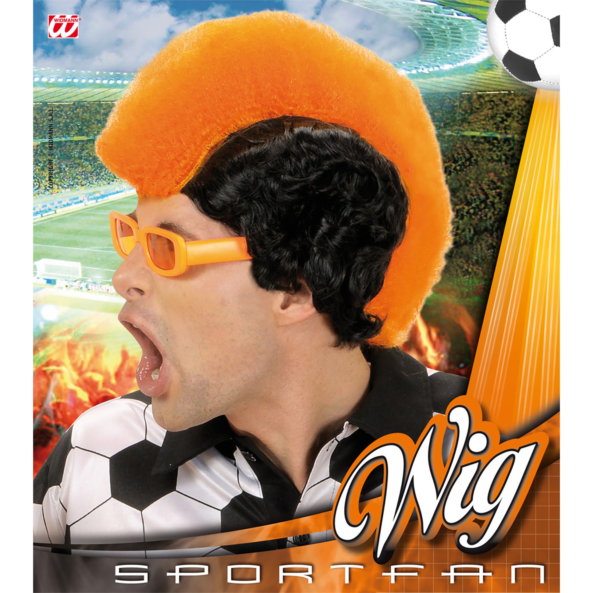 "FAN PERÜCKE ORANGE" in Box – Detailansicht