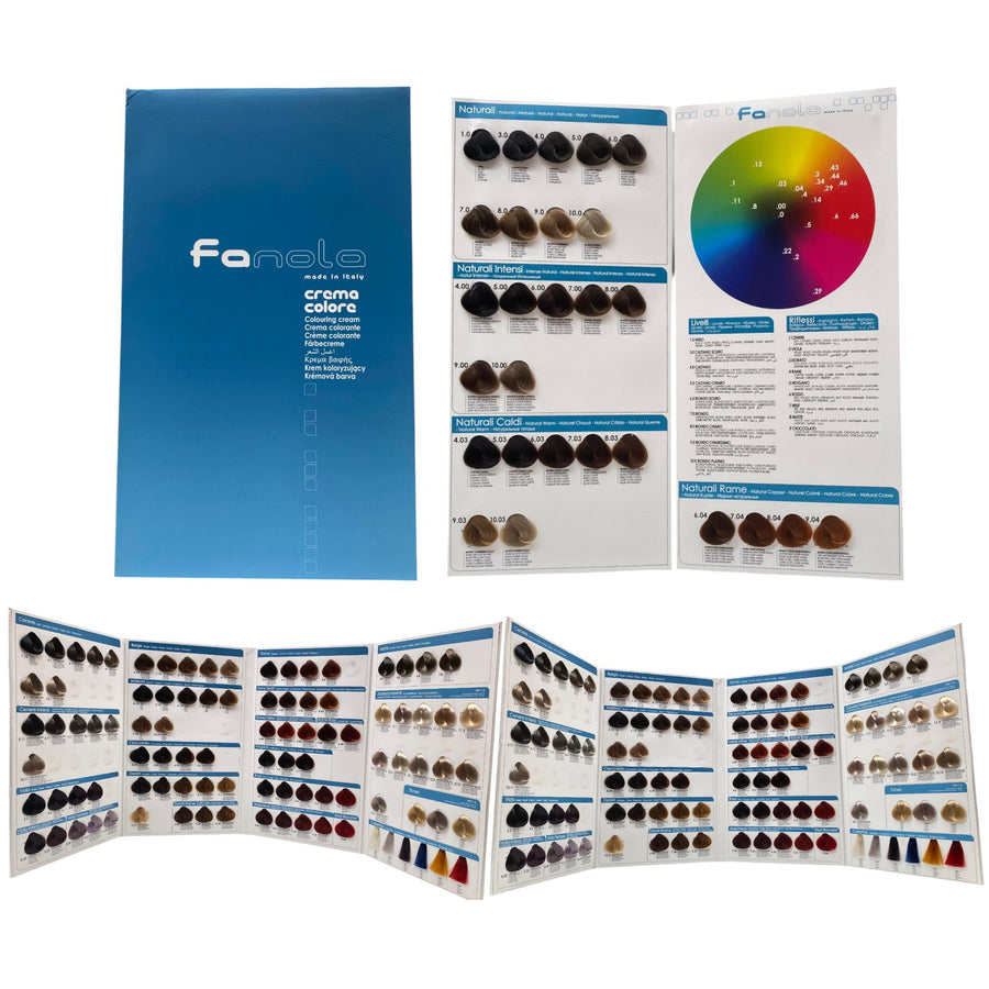 Fanola Crema Colore Haarfarbenkarte mit Übersicht der Haarfarbnuancen