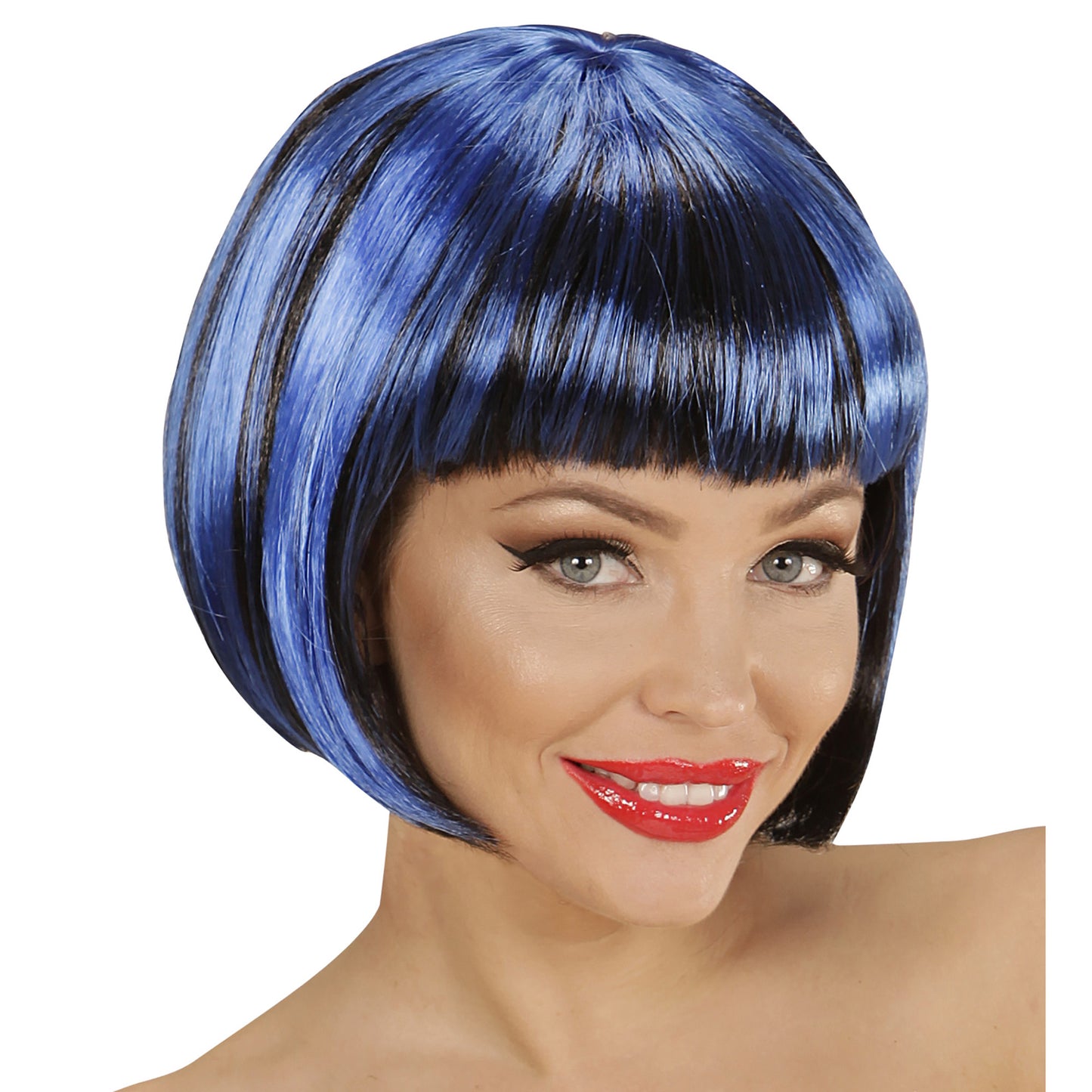 "FASHION STREAKS PERÜCKE SCHWARZ-BLAU" in Polybag – Vorderansicht