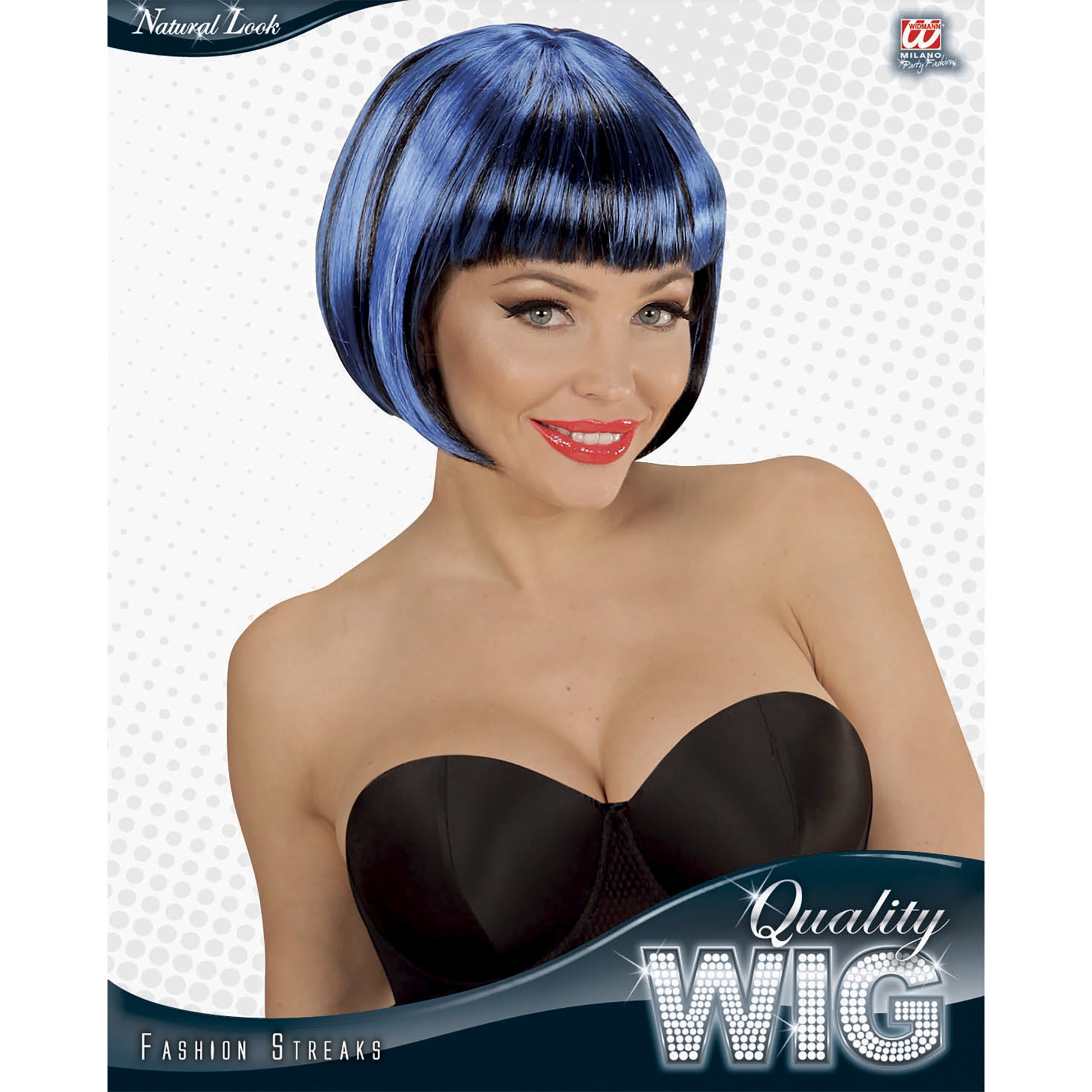 "FASHION STREAKS PERÜCKE SCHWARZ-BLAU" in Polybag – Detailansicht