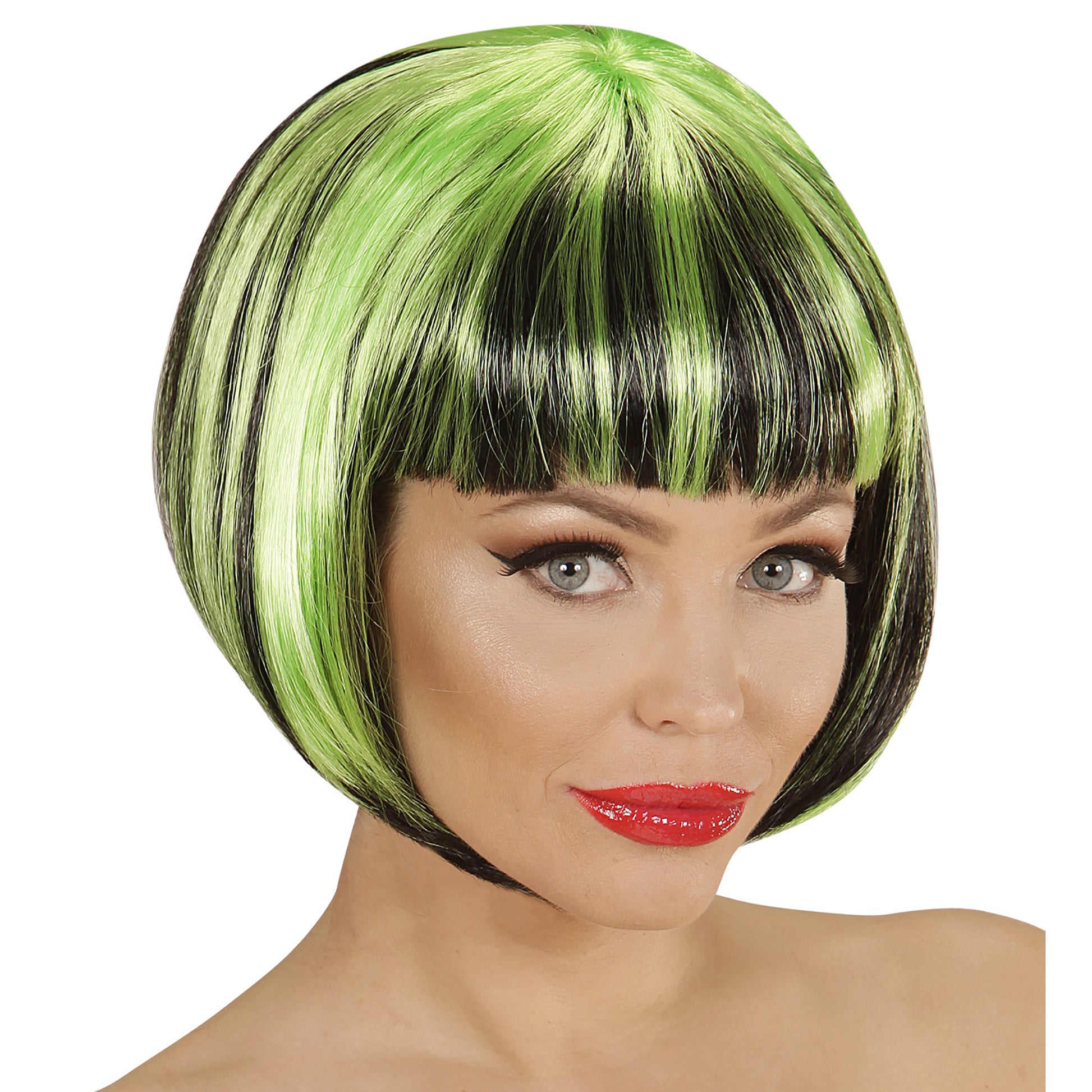 "FASHION STREAKS PERÜCKE SCHWARZ-GRÜN" in Polybag – Vorderansicht