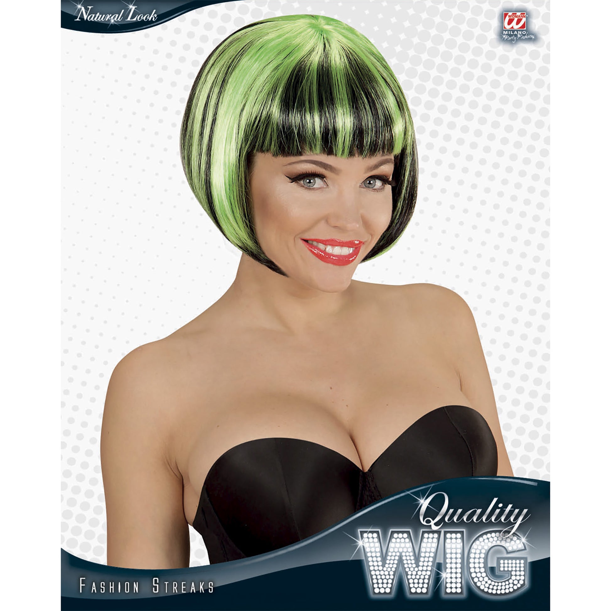 "FASHION STREAKS PERÜCKE SCHWARZ-GRÜN" in Polybag – Detailansicht
