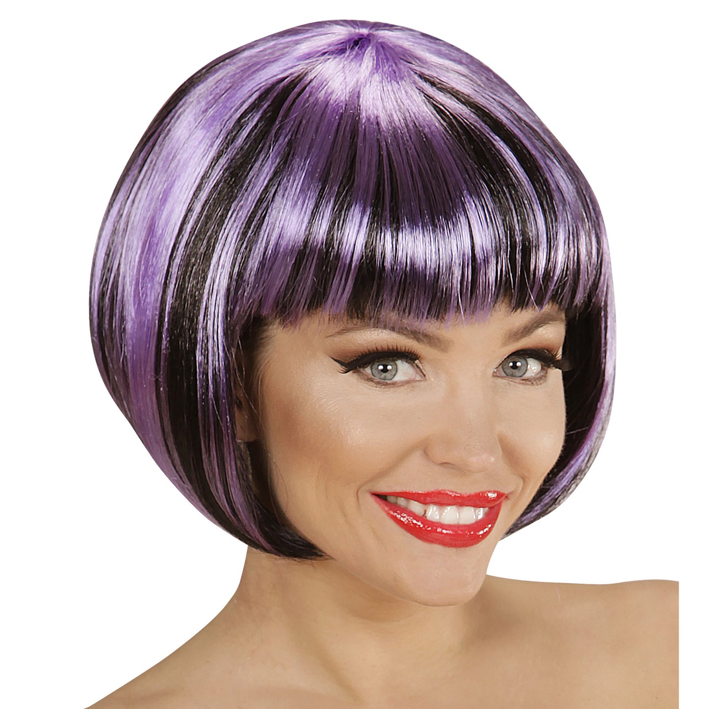 "FASHION STREAKS PERÜCKE SCHWARZ-LILA" in Polybag – Vorderansicht