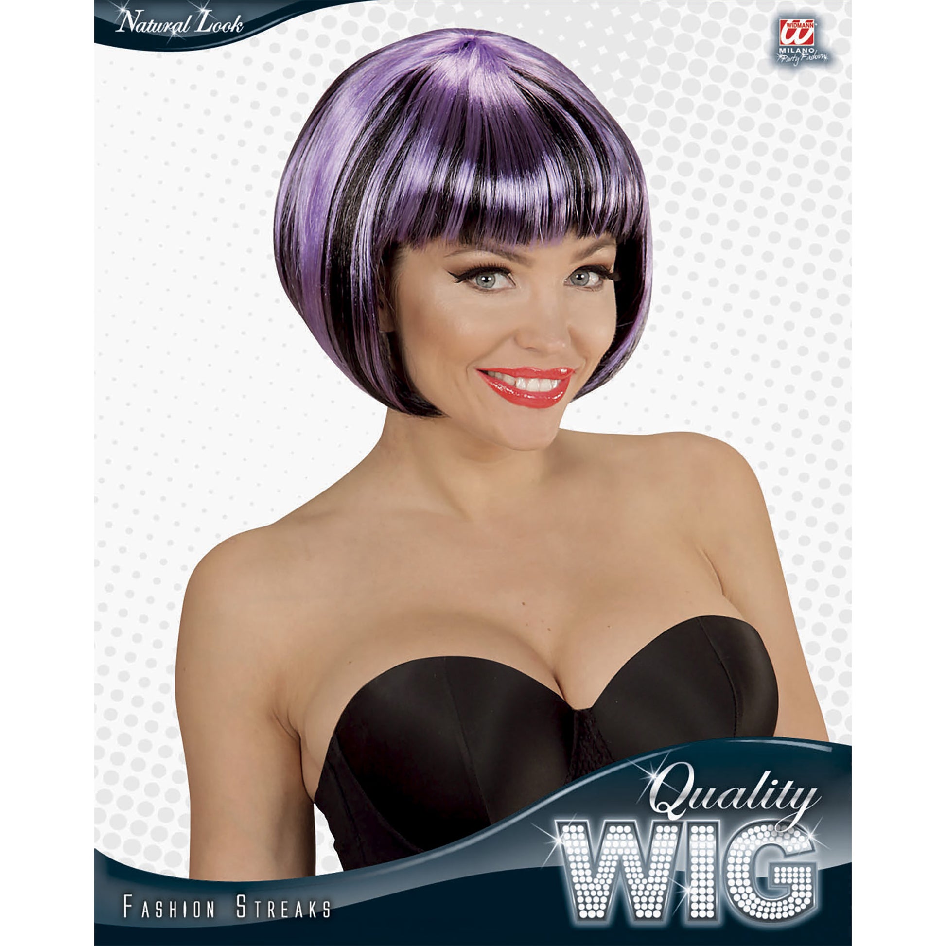 "FASHION STREAKS PERÜCKE SCHWARZ-LILA" in Polybag – Detailansicht