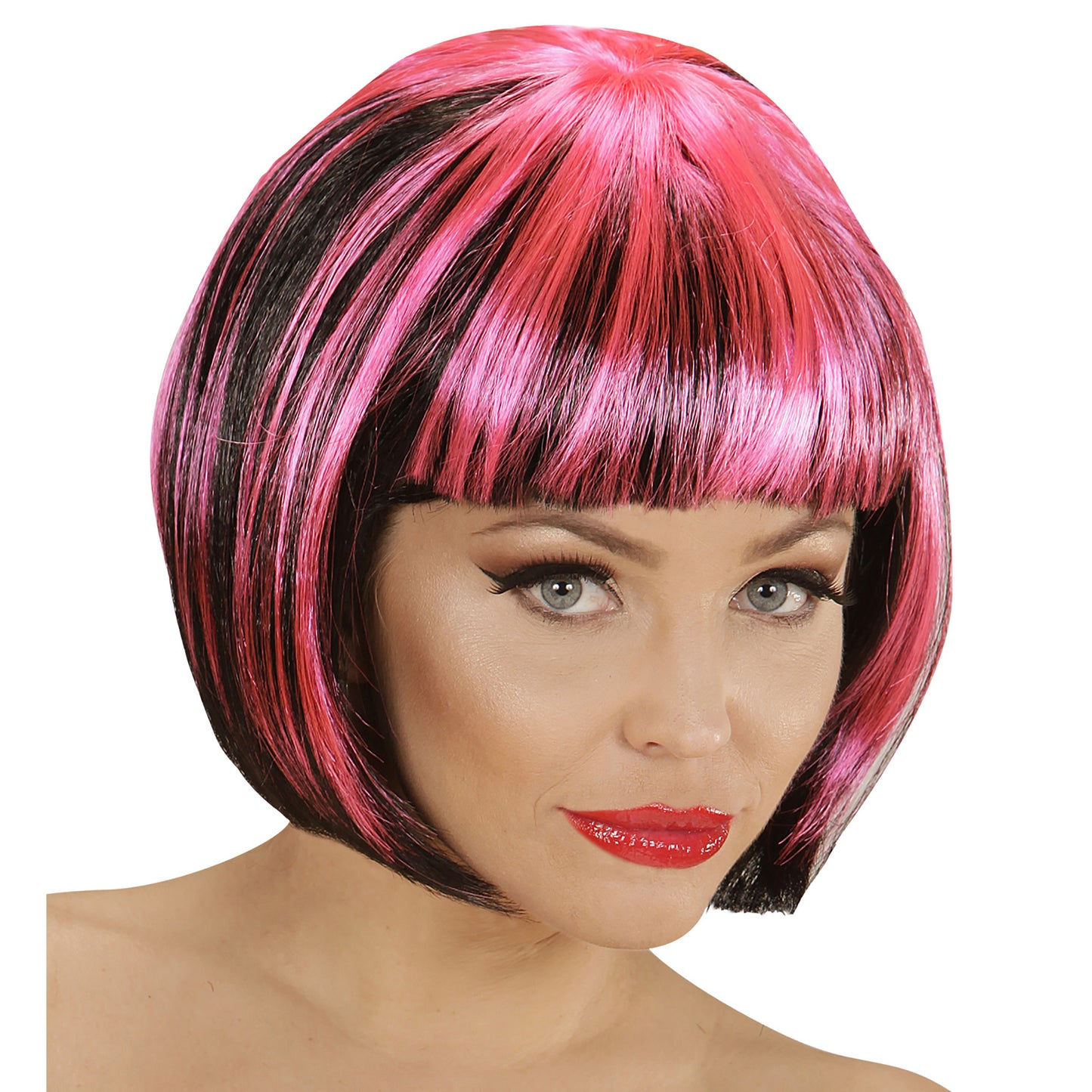 "FASHION STREAKS PERÜCKE SCHWARZ-ROSA" in Polybag – Vorderansicht