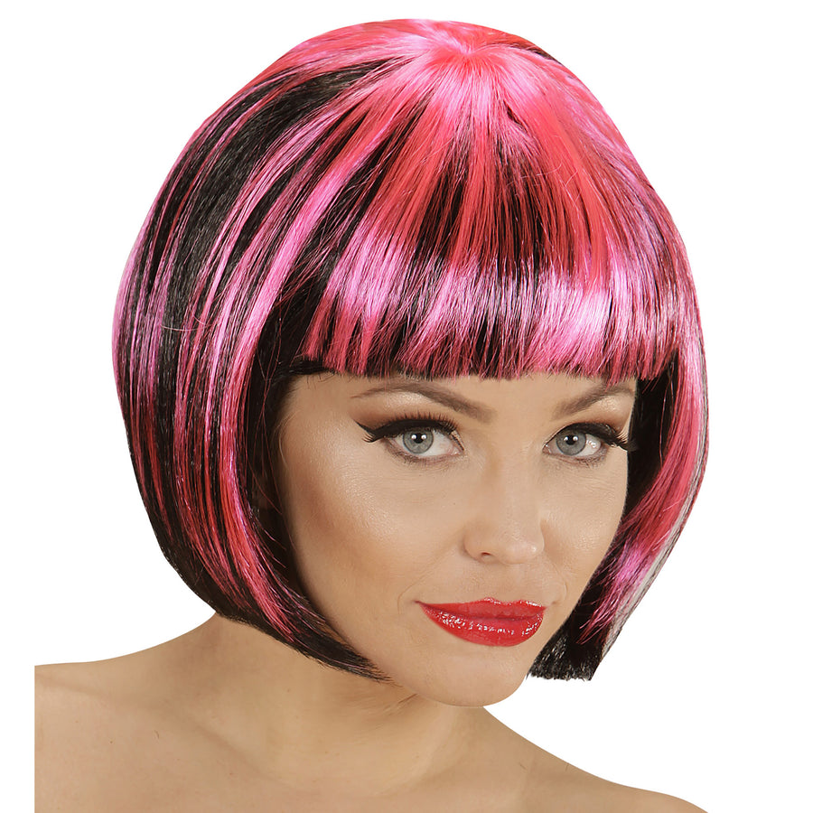 "FASHION STREAKS PERÜCKE SCHWARZ-ROSA" in Polybag – Vorderansicht