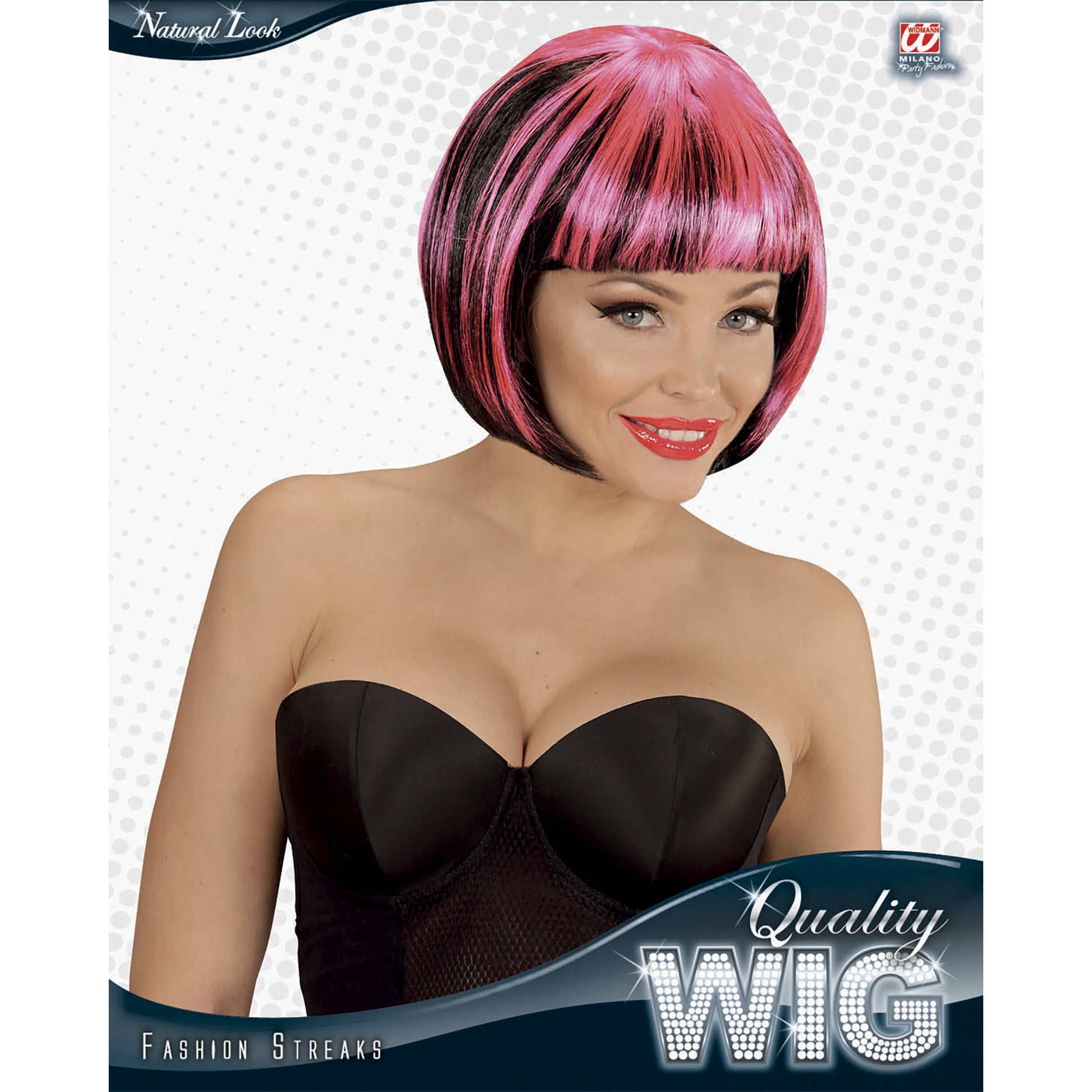 "FASHION STREAKS PERÜCKE SCHWARZ-ROSA" in Polybag – Detailansicht