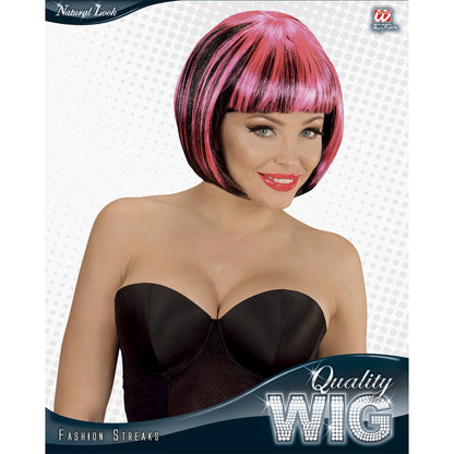 "FASHION STREAKS PERÜCKE SCHWARZ-ROSA" in Polybag – Detailansicht