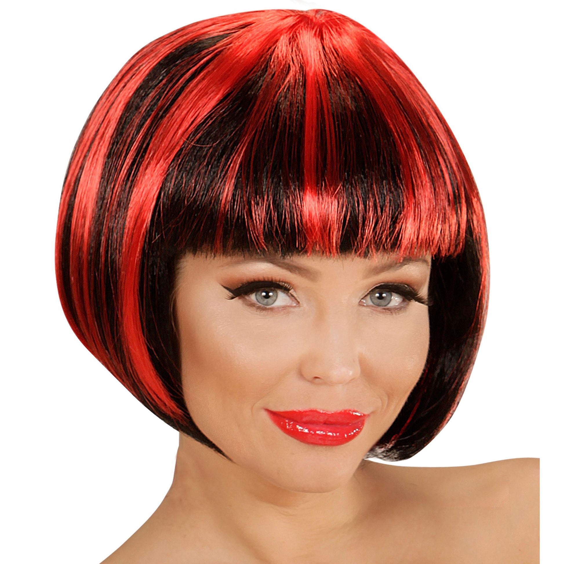 "FASHION STREAKS PERÜCKE SCHWARZ-ROT" in Polybag – Vorderansicht