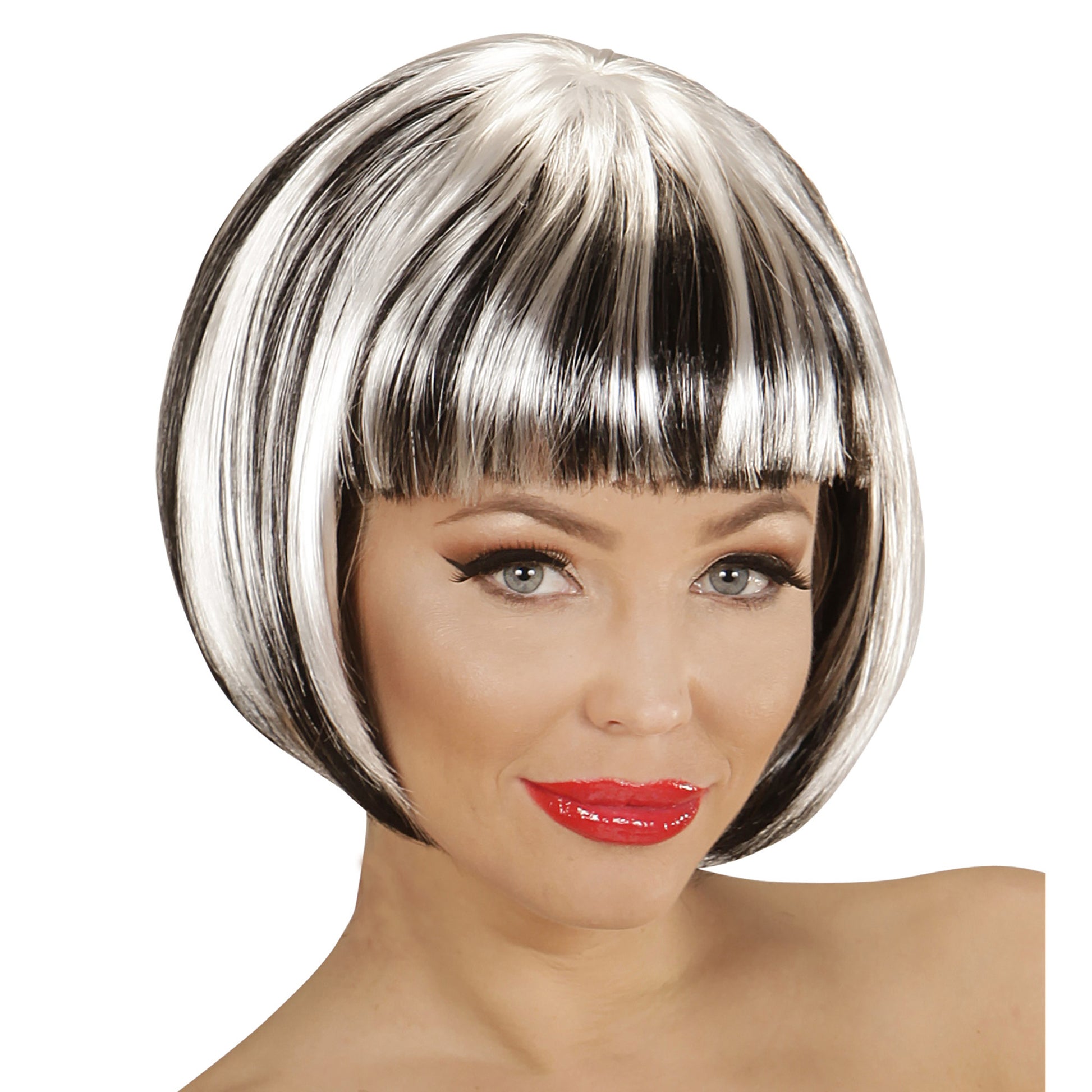 "FASHION STREAKS PERÜCKE SCHWARZ-WEIß" in Polybag – Vorderansicht