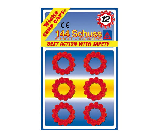 Blisterpack mit 12 Schuss Ring Munition in bunten Farben für Karnevalsspaß