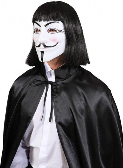 Fasnacht24 Vendetta Anonymous Kunststoff Maske – Weiss, Leicht - Fasnacht24.ch – Seitenansicht