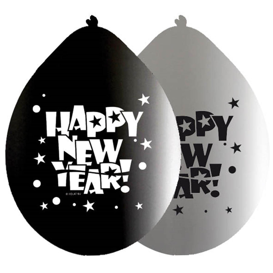 Fasnacht24.ch Happy New Year Luftballons – Silber Schwarz, 8er Pack