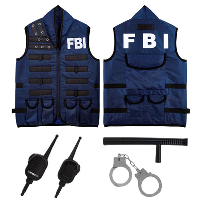 "FBI TAKTISCHE EINSATZWESTE MIT HANDSCHELLEN, SCHLAGSTOCK UND FUNKGERÄT"- Kindergröße – Vorderansicht