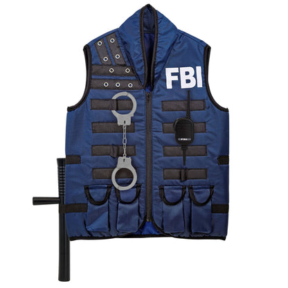 "FBI TAKTISCHE EINSATZWESTE MIT HANDSCHELLEN, SCHLAGSTOCK UND FUNKGERÄT"- Kindergröße – Detailansicht