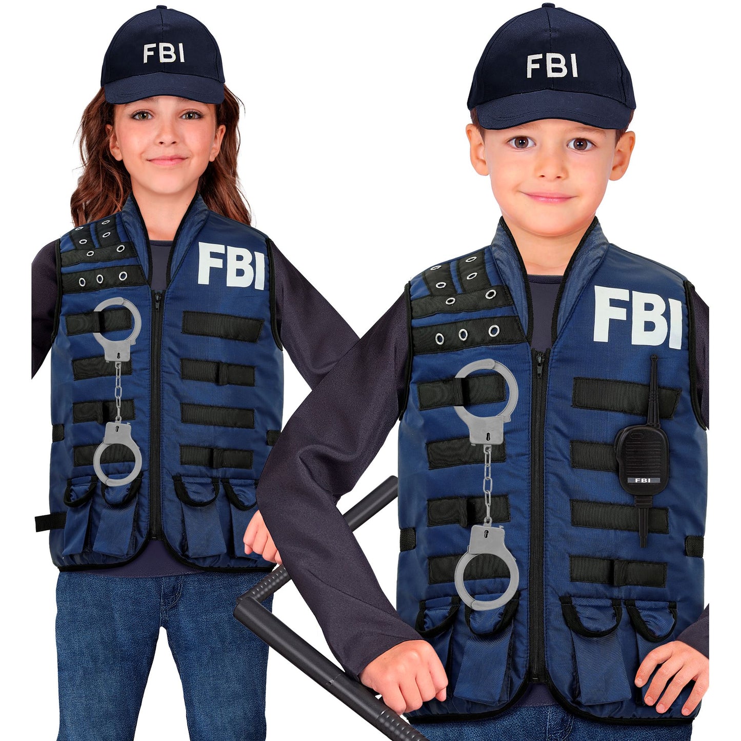 "FBI TAKTISCHE EINSATZWESTE MIT HANDSCHELLEN, SCHLAGSTOCK UND FUNKGERÄT"- Kindergröße – Ansicht 3