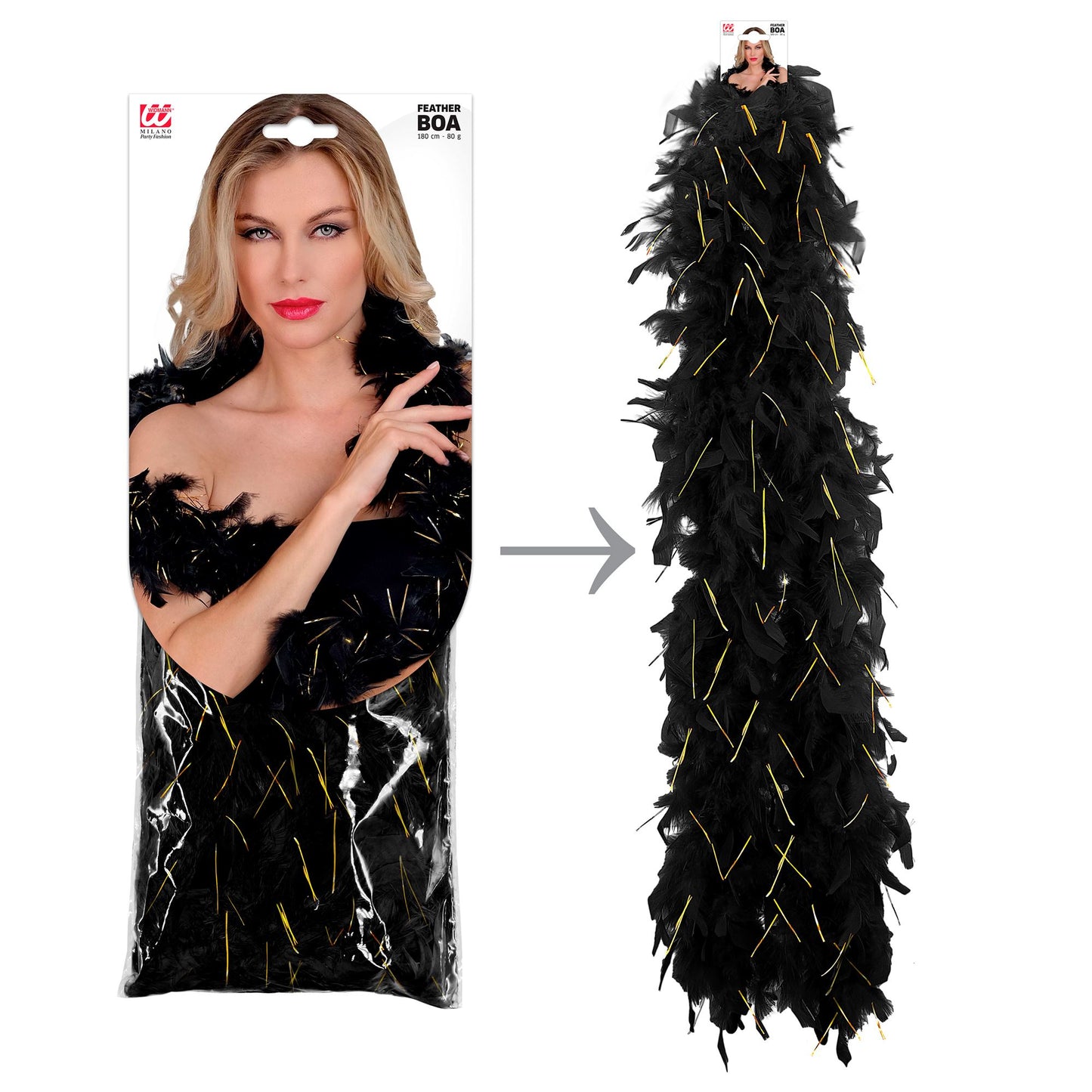 "FEDERBOA SCHWARZ MIT GOLDENEM LAMETTA" - 1,80 m - 50 g – Ansicht 5