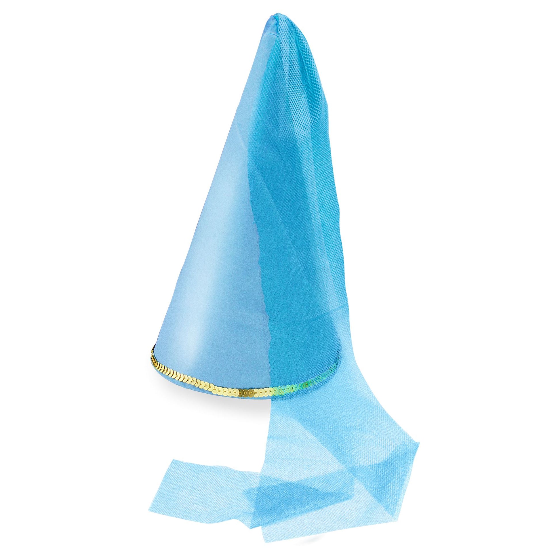 "FEENHUT AUS SATIN MIT SCHLEIER" hellblau – Vorderansicht