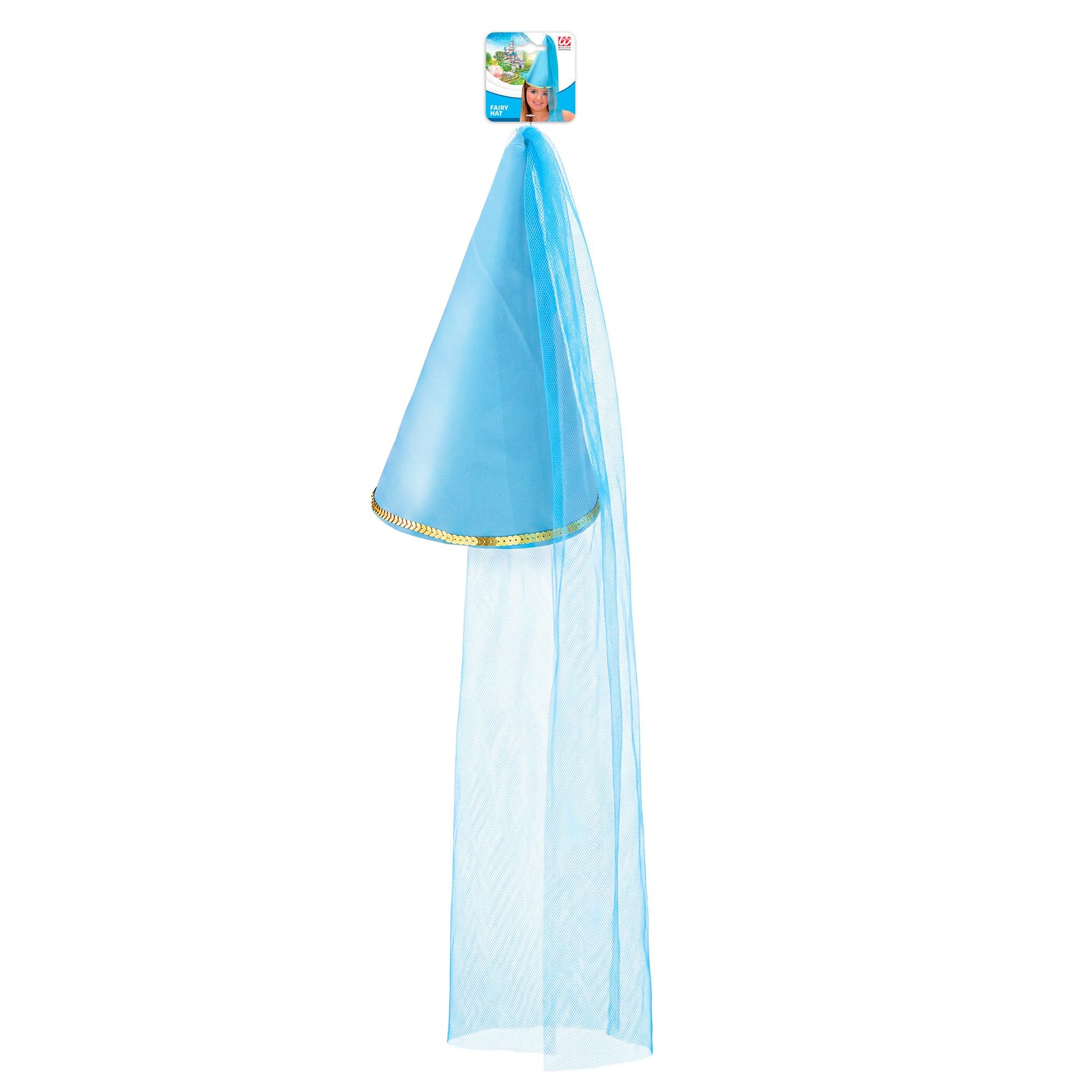 "FEENHUT AUS SATIN MIT SCHLEIER" hellblau – Detailansicht