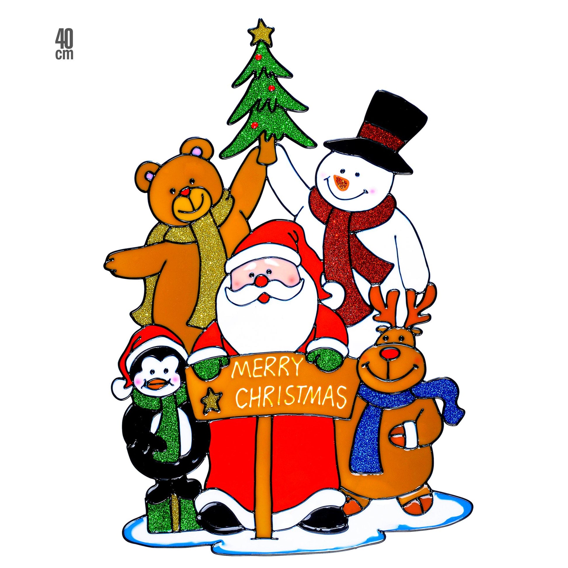"FENSTERBILD WEIHNACHTSMANN FAMILIE" 40 cm – Vorderansicht