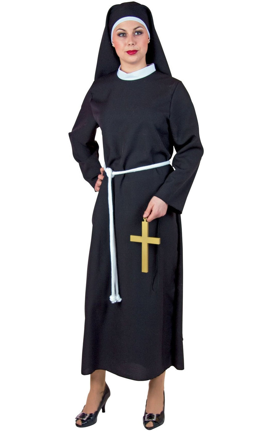 Damenkostüm Nonne von Festartikel Müller – Schwarzes Kleid mit Haube - Fasnacht24.ch