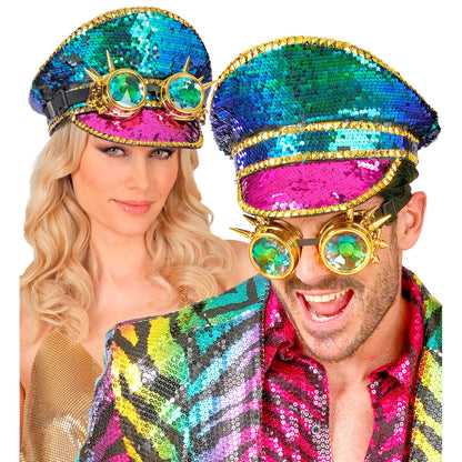 "FESTIVAL KAPPE BUNTE PAILLETTEN MIT NIETEN, KALEIDOSKOPISCHER BRILLE MIT STACHELN" – Ansicht 4