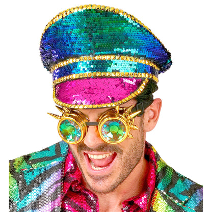 "FESTIVAL KAPPE BUNTE PAILLETTEN MIT NIETEN, KALEIDOSKOPISCHER BRILLE MIT STACHELN" – Ansicht 6